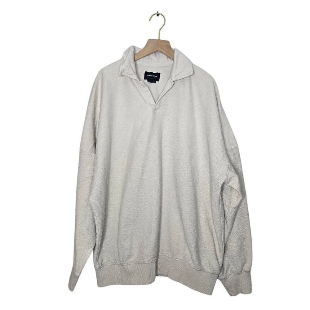 Standard Cloth Terry Long Sleeve Sweatshirt Size Medium Collar Cream